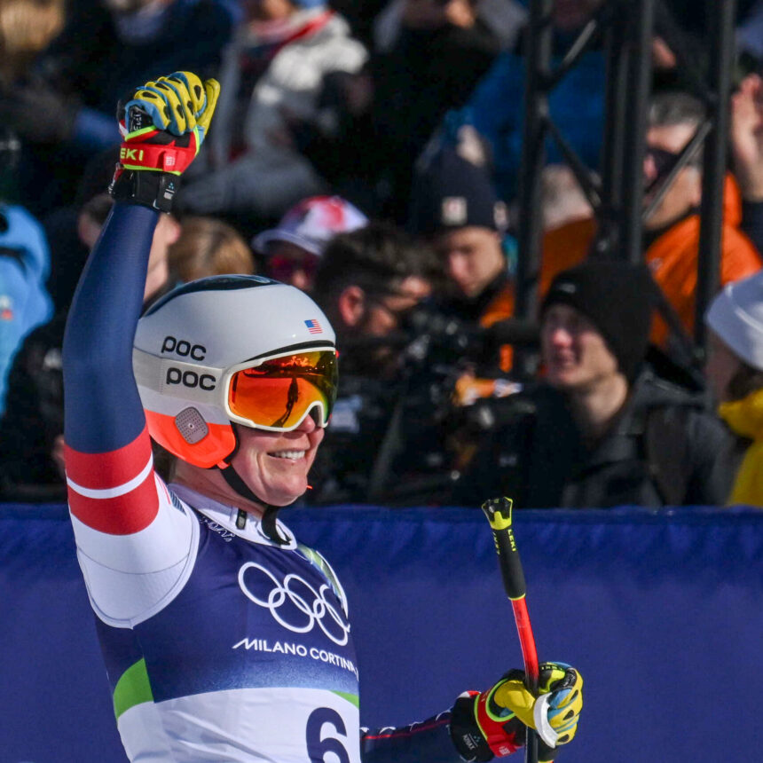 Breezy Johnson’s celebration is muted by Lindsey Vonn’s crash.